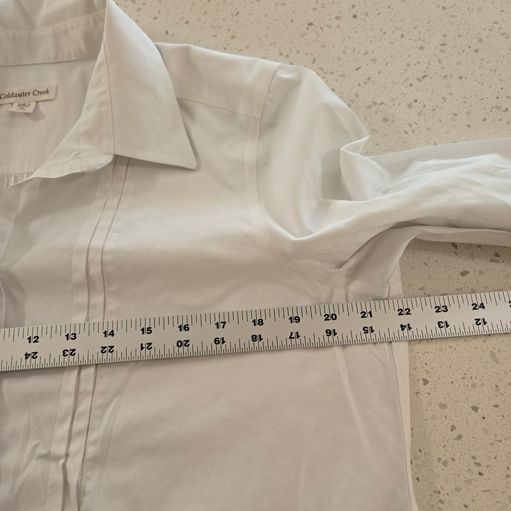 Coldwater Creek Shirt Womens  PL Petite Large White Cotton Pleated Long Sleeve - Picture 3 of 10